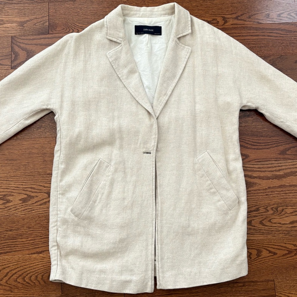 Zara Linen Oversized Cream Blazer Coat